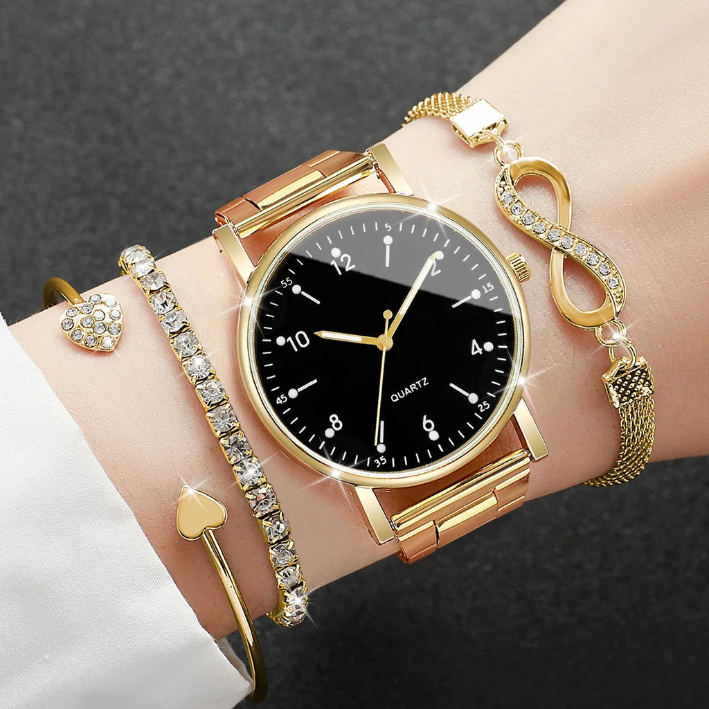 Golden Digital Disc Women's Watch | Diamond Bracelet Band Bracelet Watch Qme