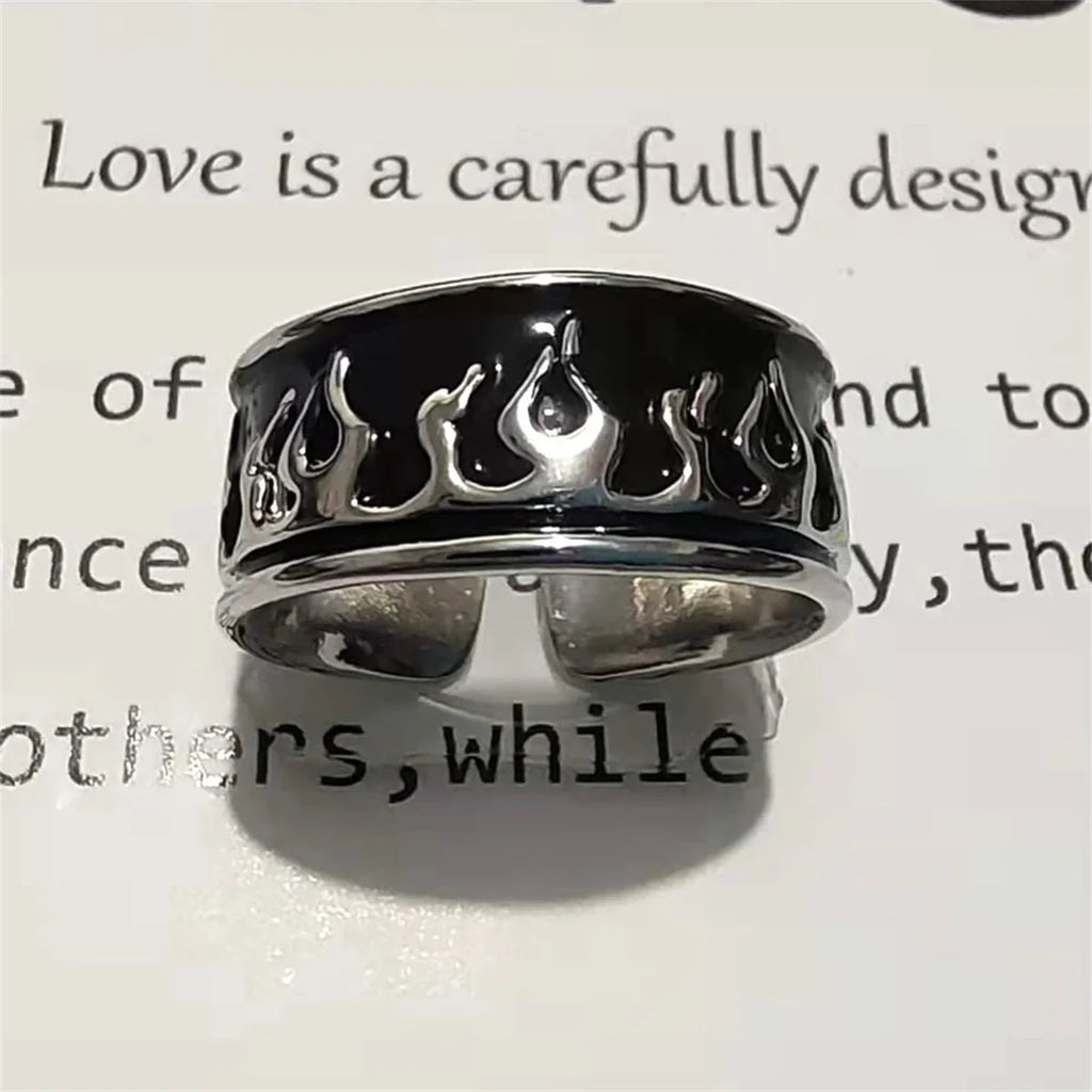 Retro Flame Fire Stainless Steel Ring – Punk Gothic Unisex Punk Gothic Ring Qme