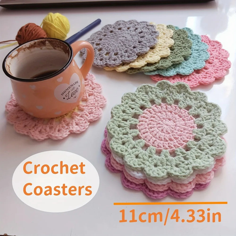 Handmade Crochet Flower Drink Coasters – Table Decor & Gift Crochet Drink Coasters Qme