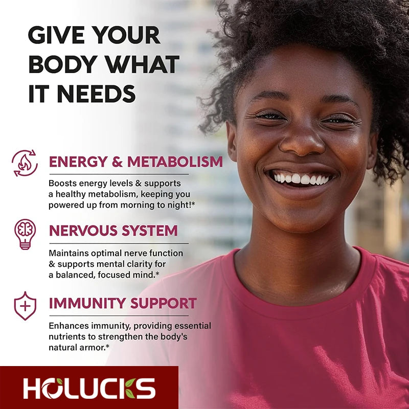 HOLUCKS Organic Vitamin B-Complex with Magnesium & Biotin Vitamin Supplement Qst