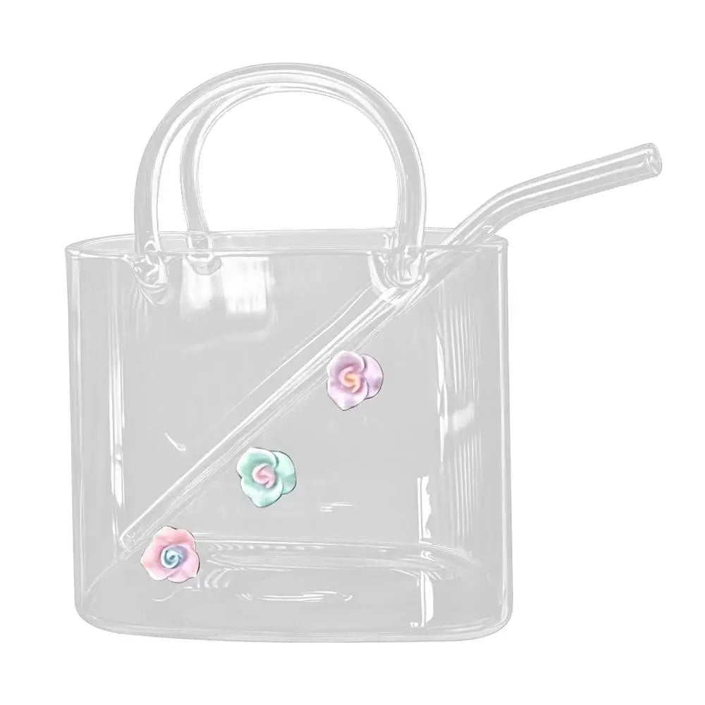 Glass Purse Vase Wide Rim Drinkware with Straw | Large Capacity Novelty Drinkware Qme China Mainland Purple