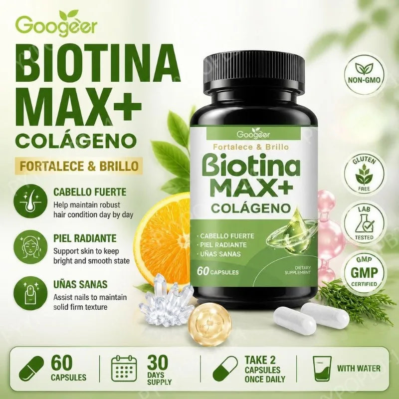 Googeer Biotin Collagen Capsules – Hair, Skin & Nail 60ct Beauty Supplement Qst