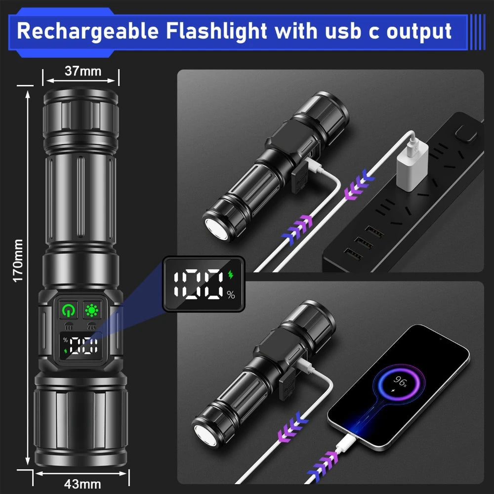 Super Bright Rechargeable LED Flashlight – 9 Modes, Magnetic Tactical Flashlight Qst