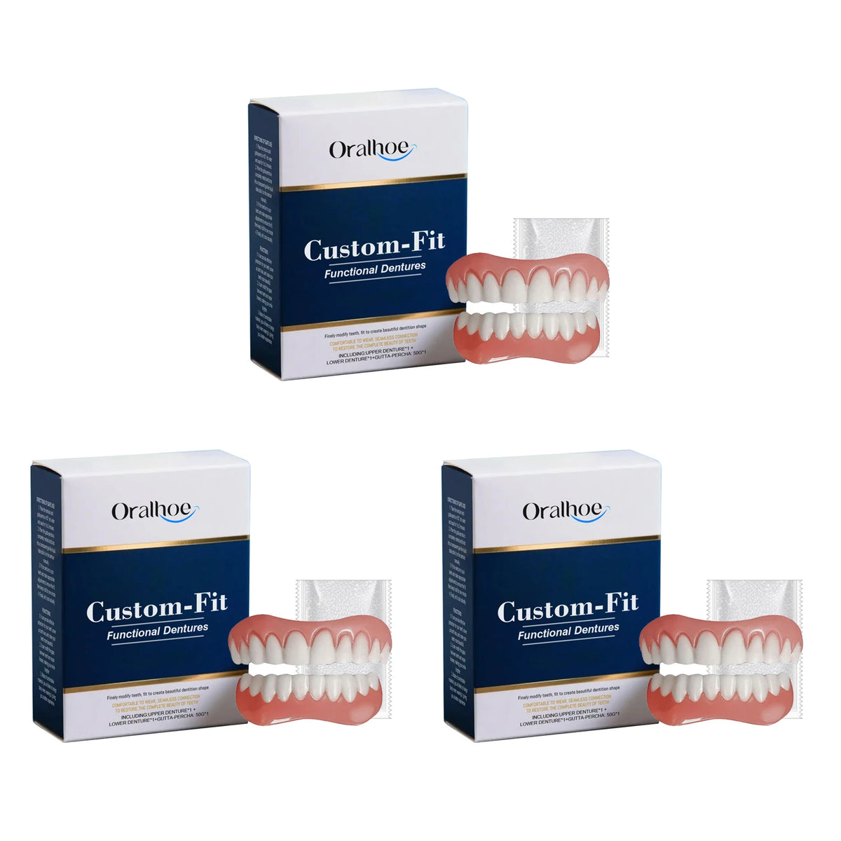 Oralhoe Soft Silicone Denture Kit – Upper & Lower Set Cosmetic Denture Kit Qst 3sets boxed
