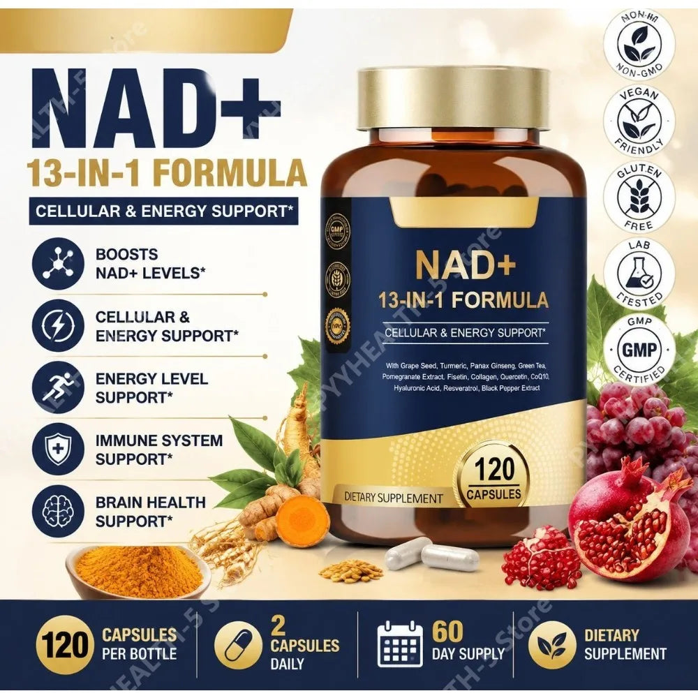 NAD+ 13-in-1 Capsules – Cellular Energy & Immune Support 120ct NAD+ Supplement Qst