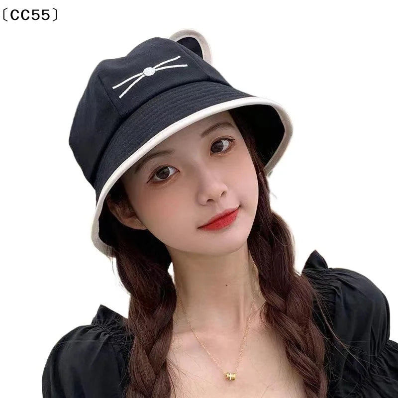 Women's Cat Ear Bucket Hat – Sun Protection Street Style Bucket Hat Qst