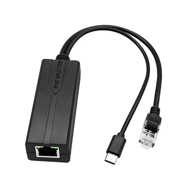 USB-C PoE Splitter 48V to 5V Gigabit Network Power Adapter PoE Splitter Adapter Qme 5V-2.4A 100Mbps
