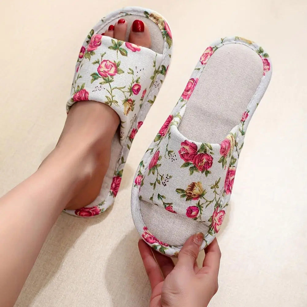 Women's Floral Indoor Slippers – Comfortable Flat House Shoes Indoor Flat Slippers Qme
