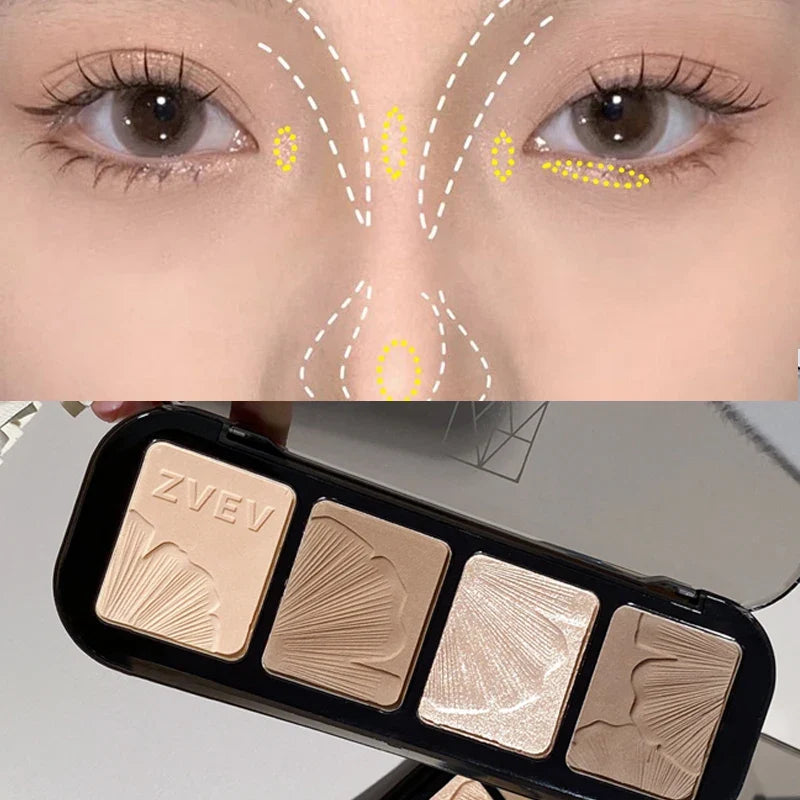 4-in-1 Contour & Highlight Palette – Silky Blurring Powder Contour Highlight Palette Qme