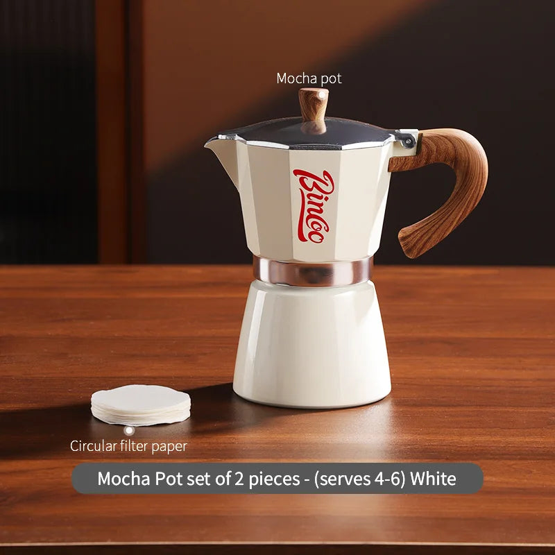 Bincoo Premium Moka Pot & Espresso Machine Set for Home Espresso Brewing Set Qst White 6-cup 2pcs