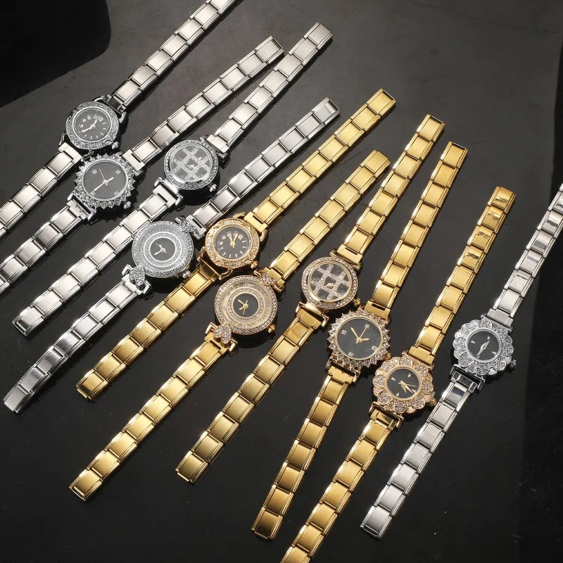 Y2K Rotating Zircon Stainless Steel Watch Bracelet Watch Bracelet Qme