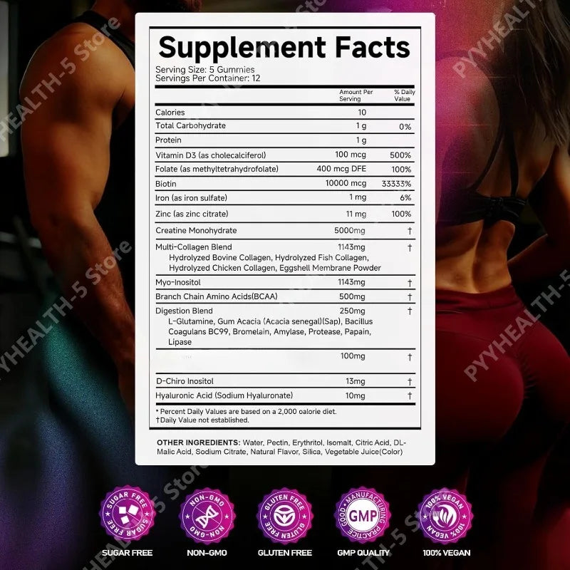 Creatine Monohydrate Gummies – Collagen, Vitamin D3 & Hyaluronic Acid Workout Supplement Gummies Qst