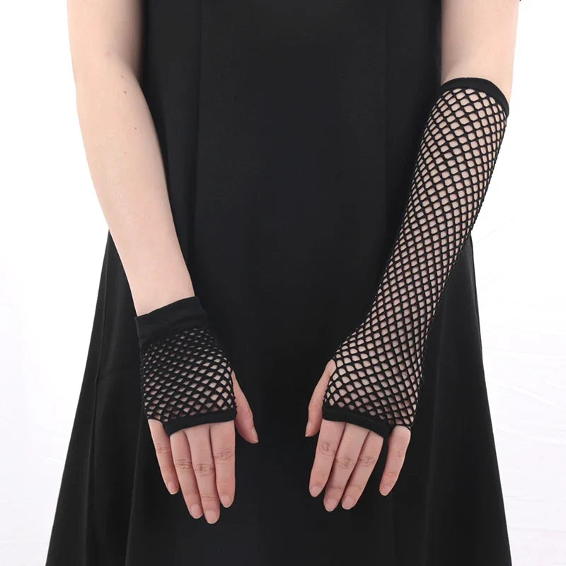 Women's Black Fishnet Fingerless Gloves 2 Pairs – Mesh Net Fishnet Fingerless Gloves Qme