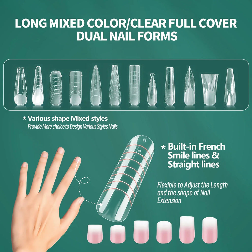 Nailpop Clear Nail Dual Forms 75pcs – 15 Sizes, Full Coverage Nail Extension Forms Qme