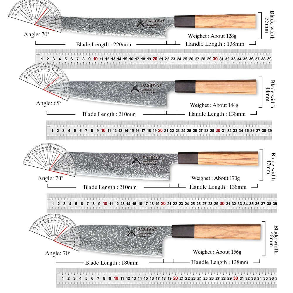 DASHWAY 67-Layer Damascus Steel Kitchen Knife Set 1–7 Pc Damascus Kitchen Knife Set Qst