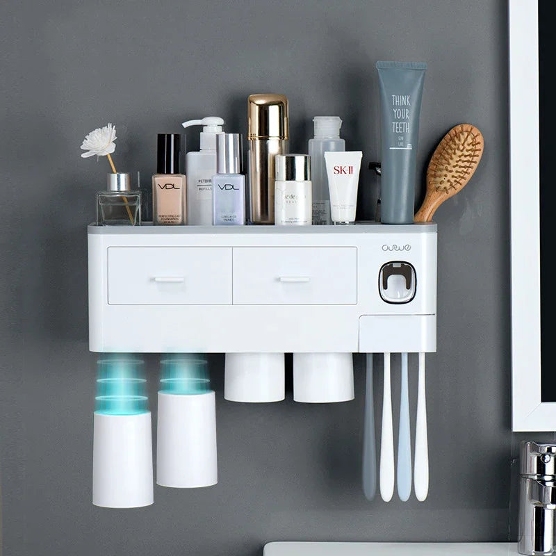 Magnetic Wall Toothbrush Holder with Toothpaste Dispenser Toothbrush Holder Set Qme
