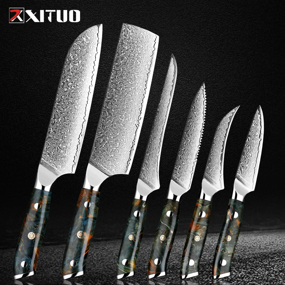 XITUO Damascus Kitchen Knife Set 1-6PCS – Santoku & Boning Kitchen Knife Set Qst