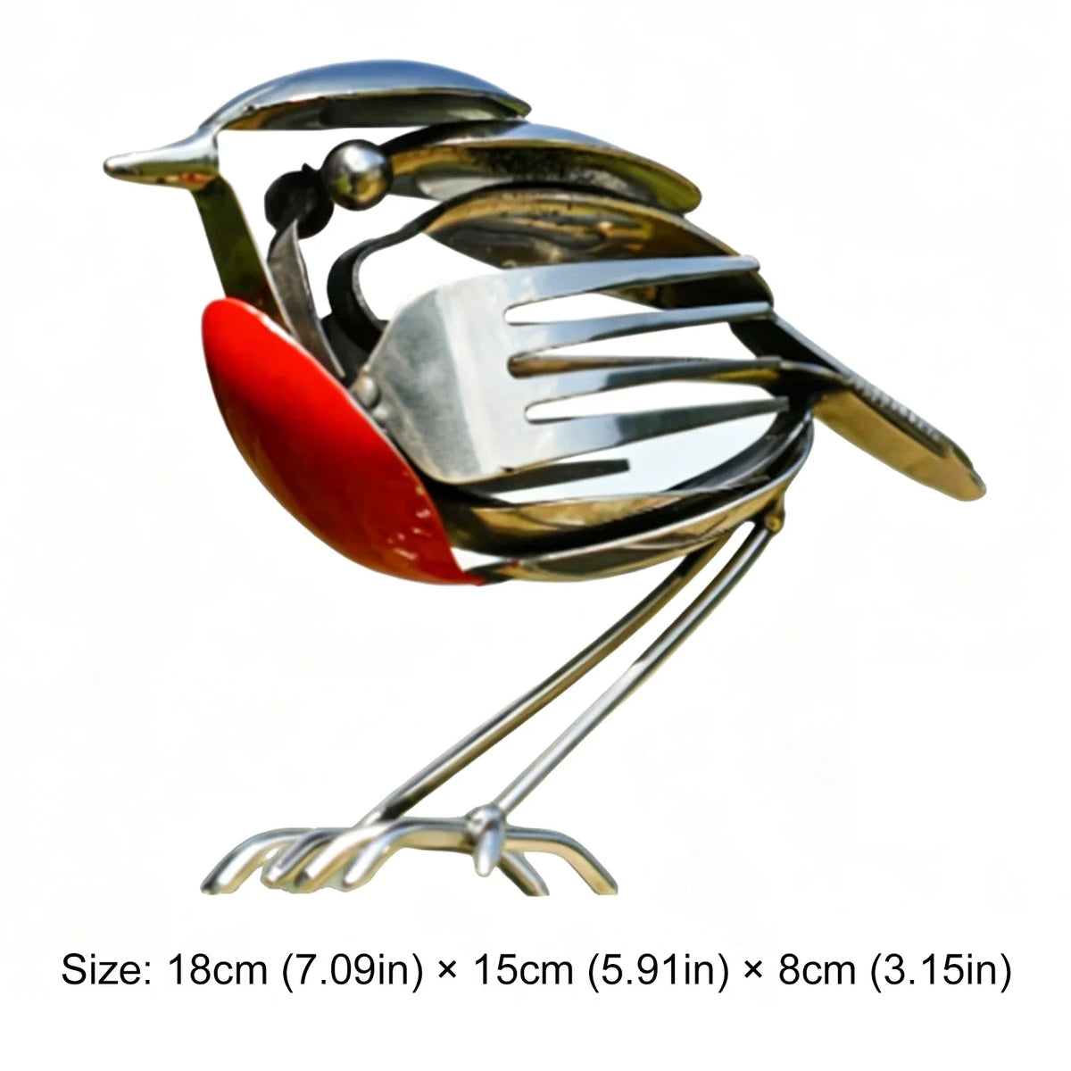 Handmade Robin Bird Statue – Recycled Fork & Spoon Rustic Figurine Bird Garden Statue Qme