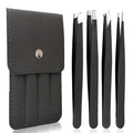 4-Pack Professional Stainless Steel Precision Tweezers Set Precision Tweezers Set Qme 4Pcs Black
