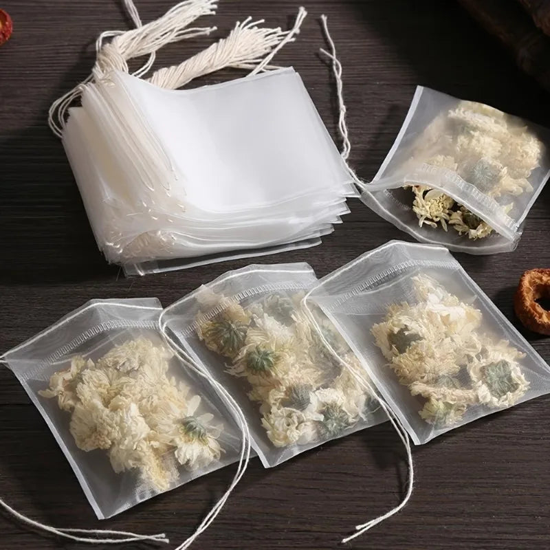 Food Grade Non-Woven Tea Filter Bags with String – 100 Pack Tea Filter Bags Qme
