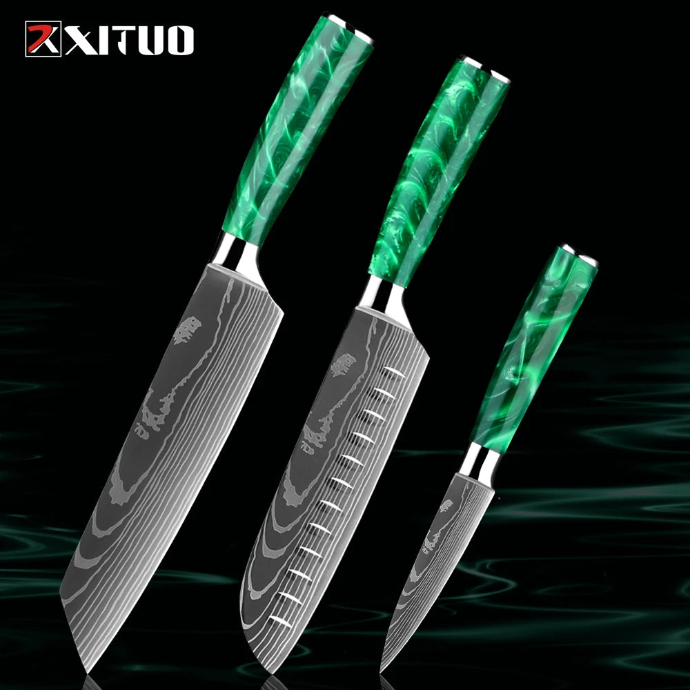 XITUO Chef Knife Set 1-8 Piece High Carbon Steel Kitchen Knives Kitchen Knife Set Qst 3PCS Knife B