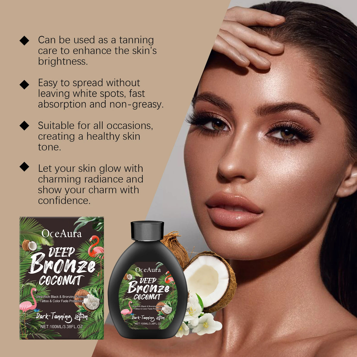 OceAura Coconut Self Tanning Lotion – Natural Bronze Glow Self Tanner Lotion Qst