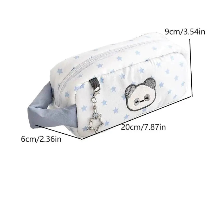 Blue Star Bear Canvas Pencil Case – Large Capacity Stationery Bag Pencil Case Qst A