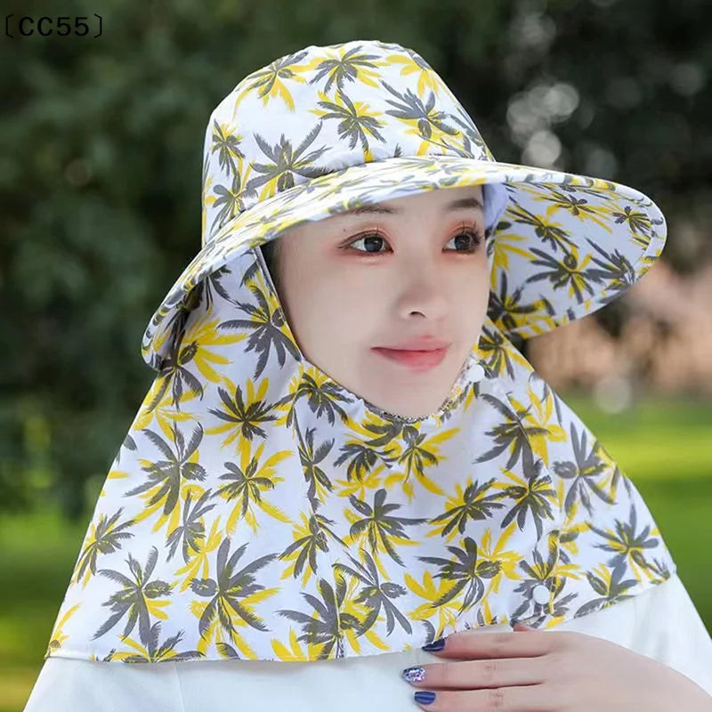 Women's UV Protection Sun Hat with Removable Shawl | Outdoor UV Sun Hat Qst