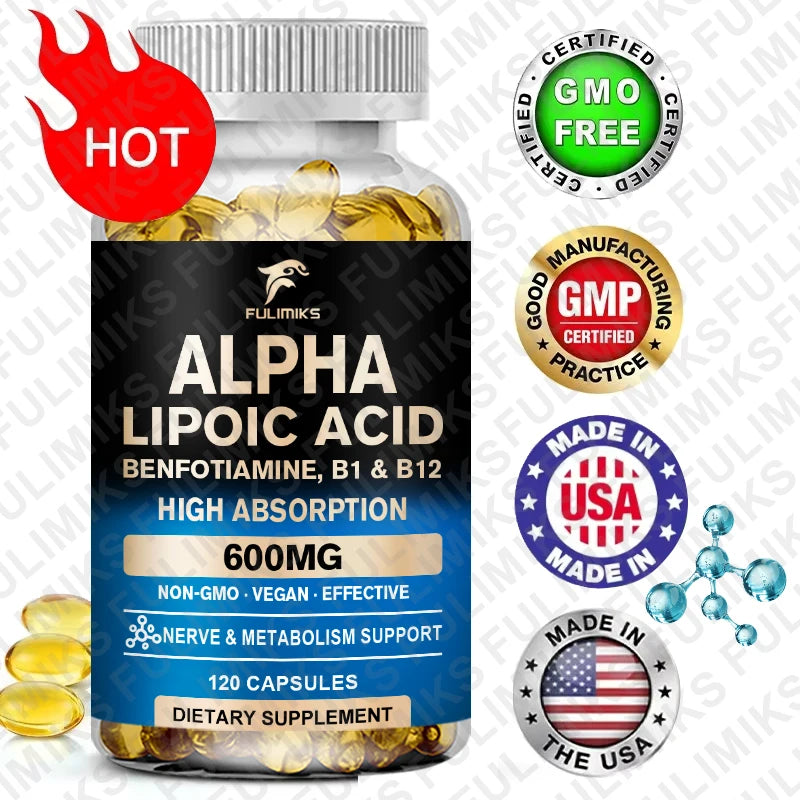 Fulimiks Alpha Lipoic Acid 600mg + Benfotiamine B1 B12 Supplement Antioxidant Supplement Qst