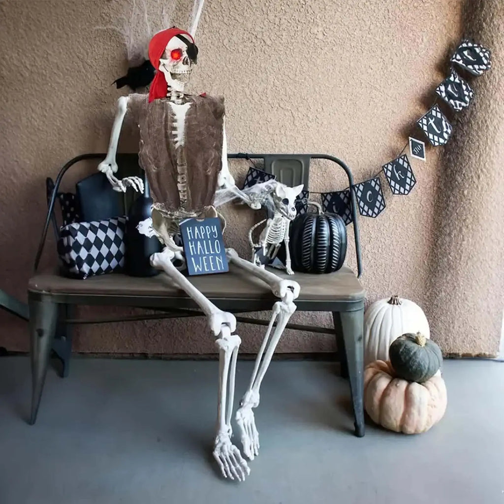 Halloween Skeleton Pirate Prop – Poseable Movable Joints Decor Halloween Skeleton Prop Qme
