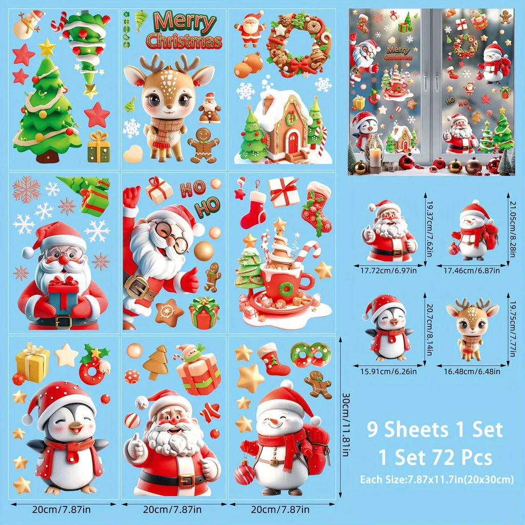 72 Santa Snowman Christmas Window Stickers – 9 Sheets Christmas Window Stickers Qme