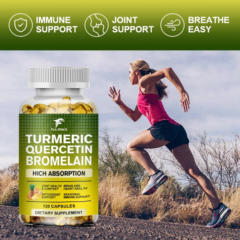 Turmeric Quercetin Bromelain Capsules | Joint & Immunity Support Herbal Supplement Capsules Qst