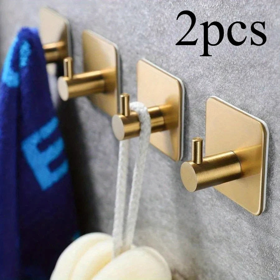 Golden No-Drill Wall Hook for Towels & Coats | Metal Wall Hook Qme Golden