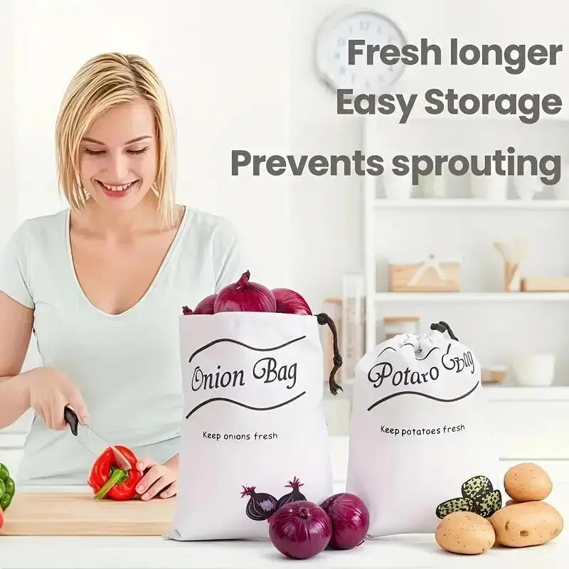 Reusable Canvas Drawstring Vegetable & Potato Storage Bag Vegetable Storage Bag Qst