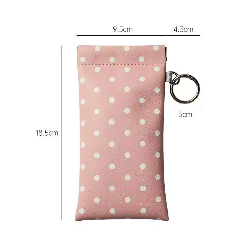 Polka Dot PU Leather Glasses Case with Keyring Clip Eyeglass Case Qst Pink