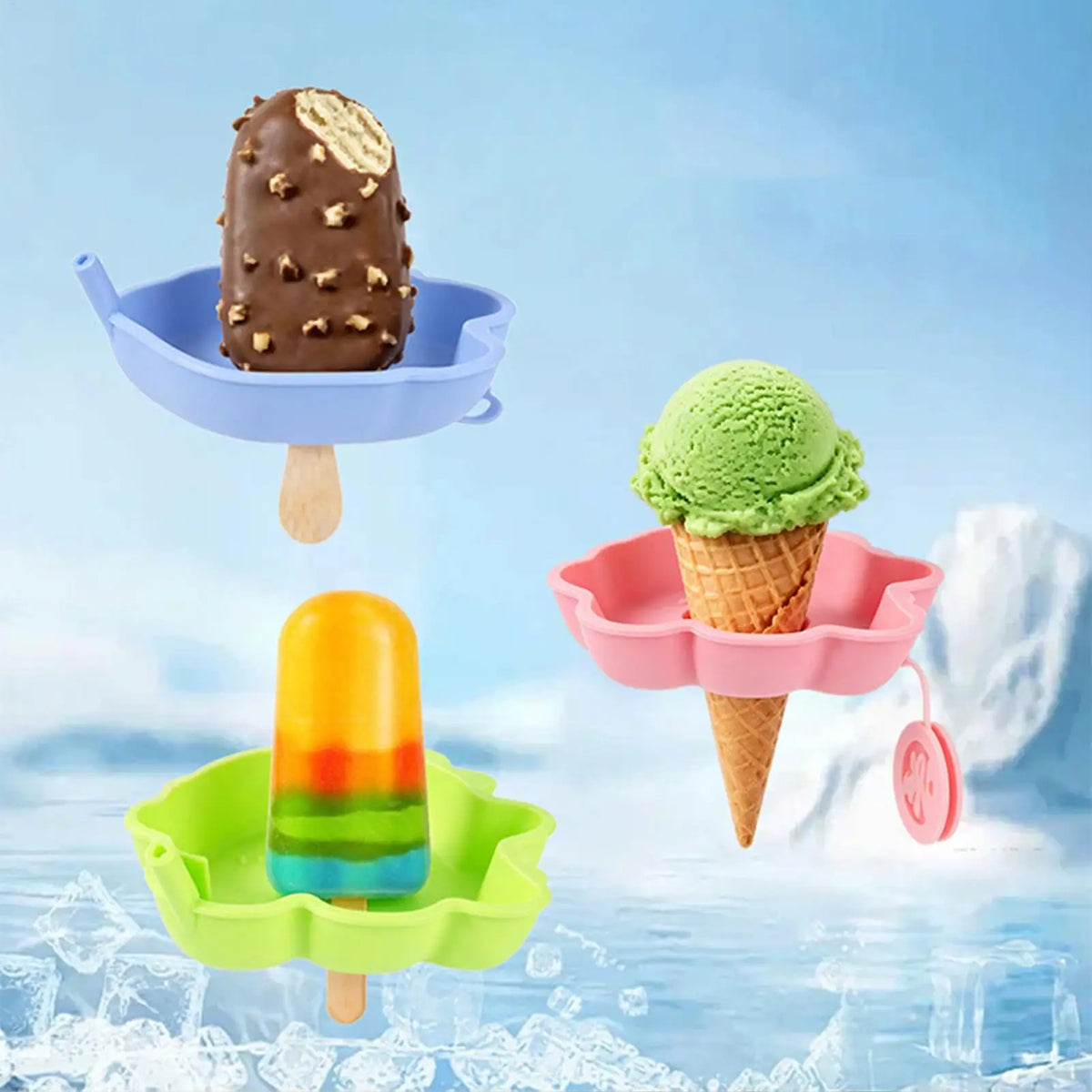 Kids Reusable Silicone Ice Pop Holders – Anti-Drip Leak-Proof Ice Pop Holder Qme