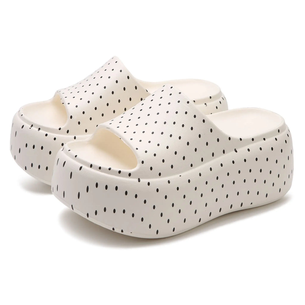 Women's Polka Dot Platform Slides – Thick EVA Sole Slippers Platform Slides Qst