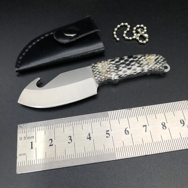 Swayboo Mini Fixed Blade Knife with Leather Case & Keychain Fixed Blade Knife Qst Black With Opener