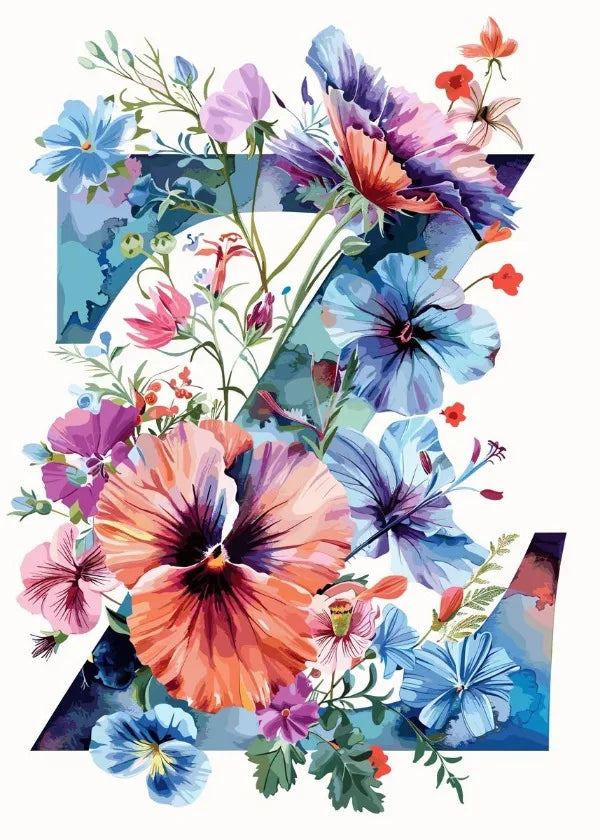 Flower Alphabet Wreath Canvas Wall Art – Modern Aesthetic Poster Canvas Wall Art Qst 8 30x40cm Unframed