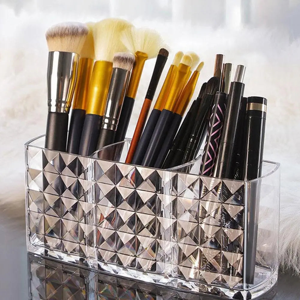 3-Slot Acrylic Makeup Brush Holder & Cosmetic Organizer Makeup Brush Organizer Qme