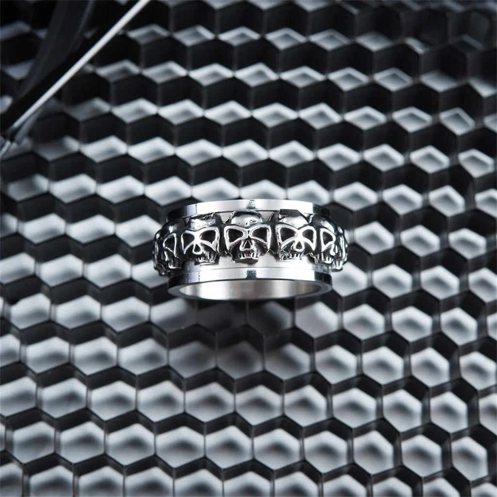 Rotatable Skull Ring – Punk Stainless Steel Hip Hop Statement Statement Ring Qme