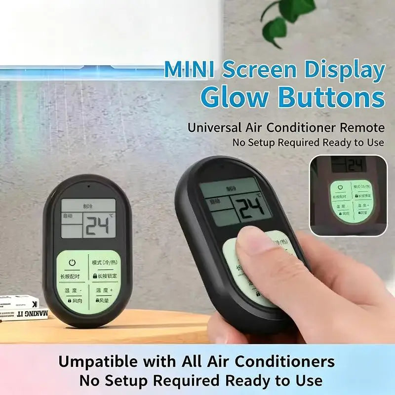 Mini Universal AC Remote Control – Glow Buttons & LCD Display AC Remote Control Qme