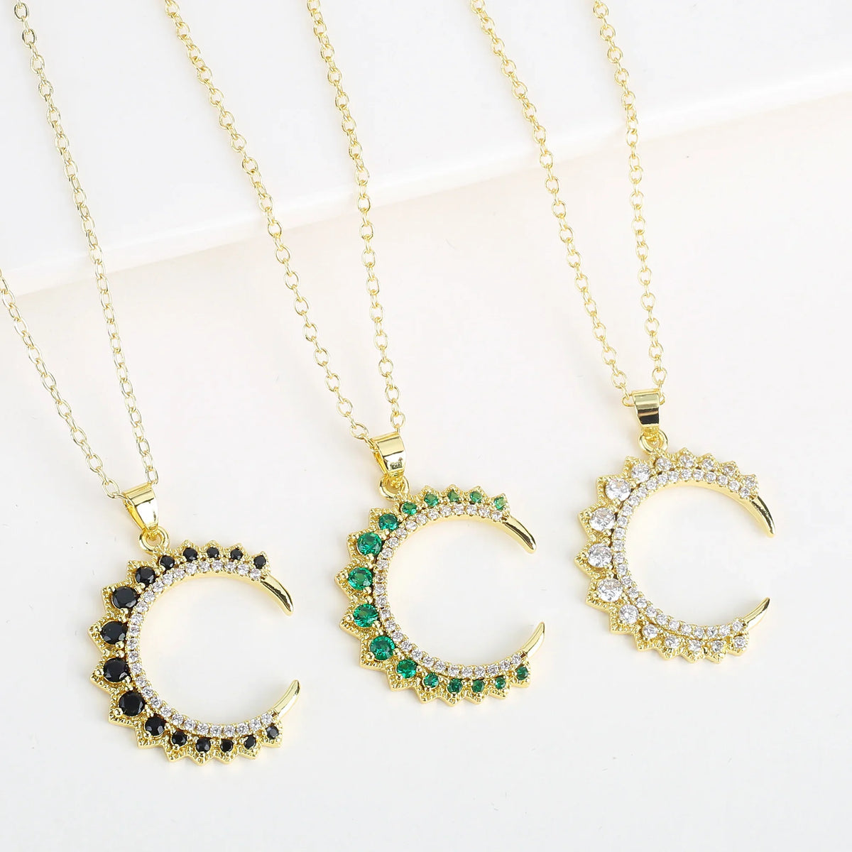 Cubic Zirconia C-Shape Adjustable Pendant Necklace | 3 Colors Pendant Necklace Qme