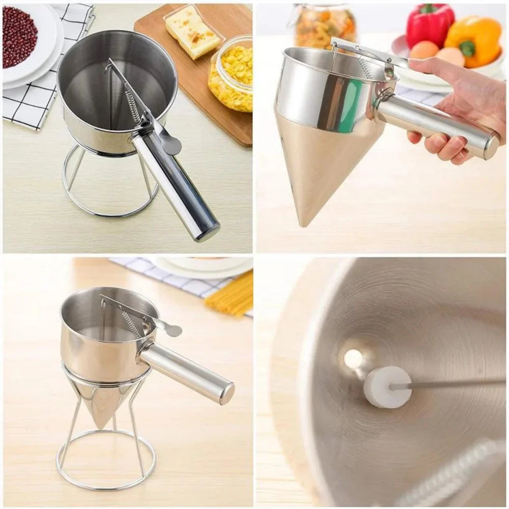 Stainless Steel Batter & Oil Funnel Dispenser with Holder Batter Funnel Dispenser Qme