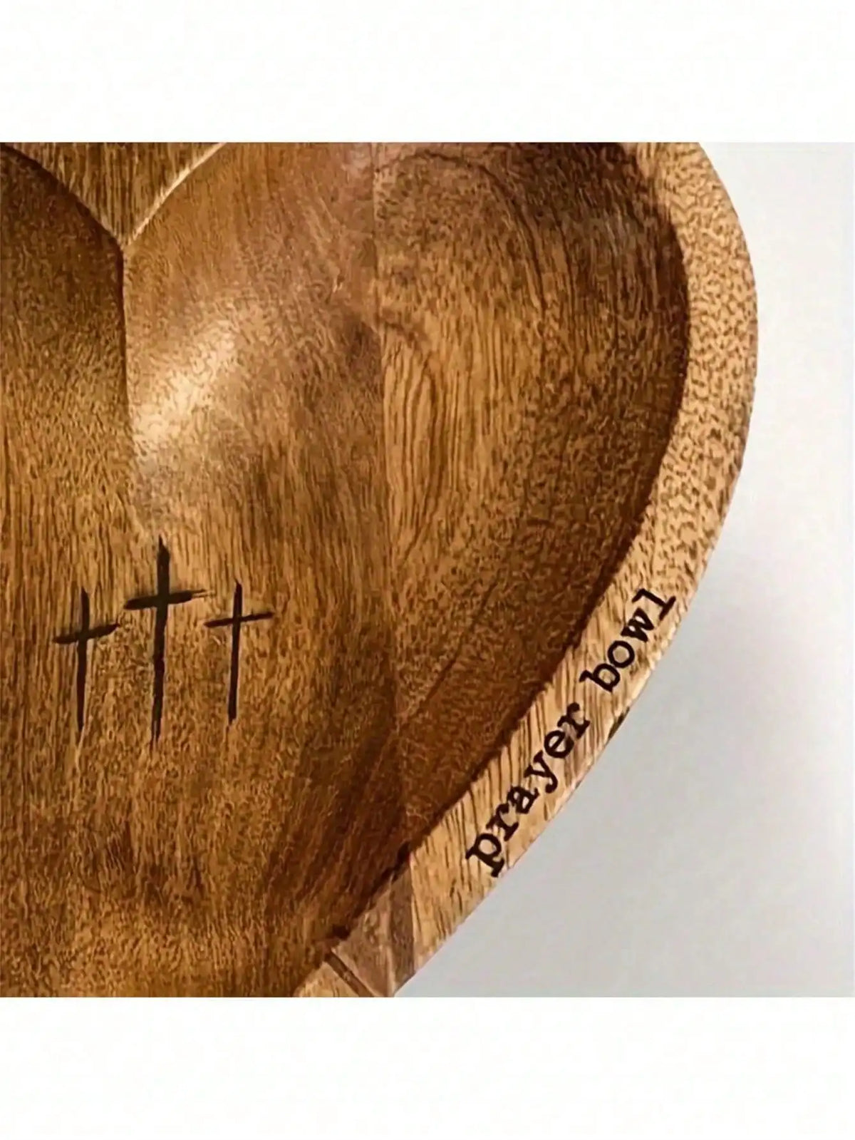 Heart-Shaped Wood Cross Engraved Prayer Bowl – Home Decor Decorative Wood Bowl Qme