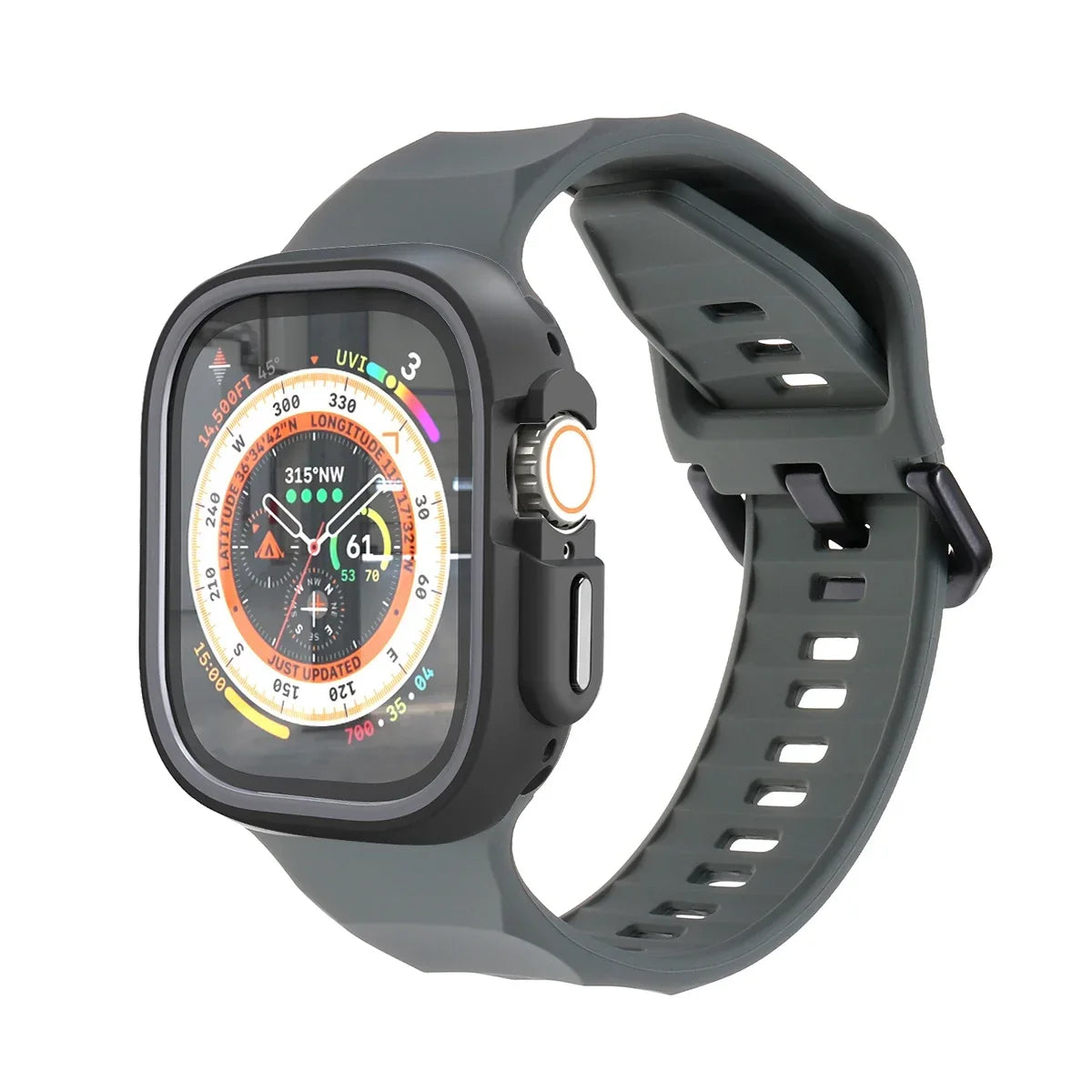 Silicone Sport Strap & Case for Apple Watch Ultra 2/9/8/7/SE/5 Watch Strap & Case Qme Gray DarkH 44mm Series SE 456