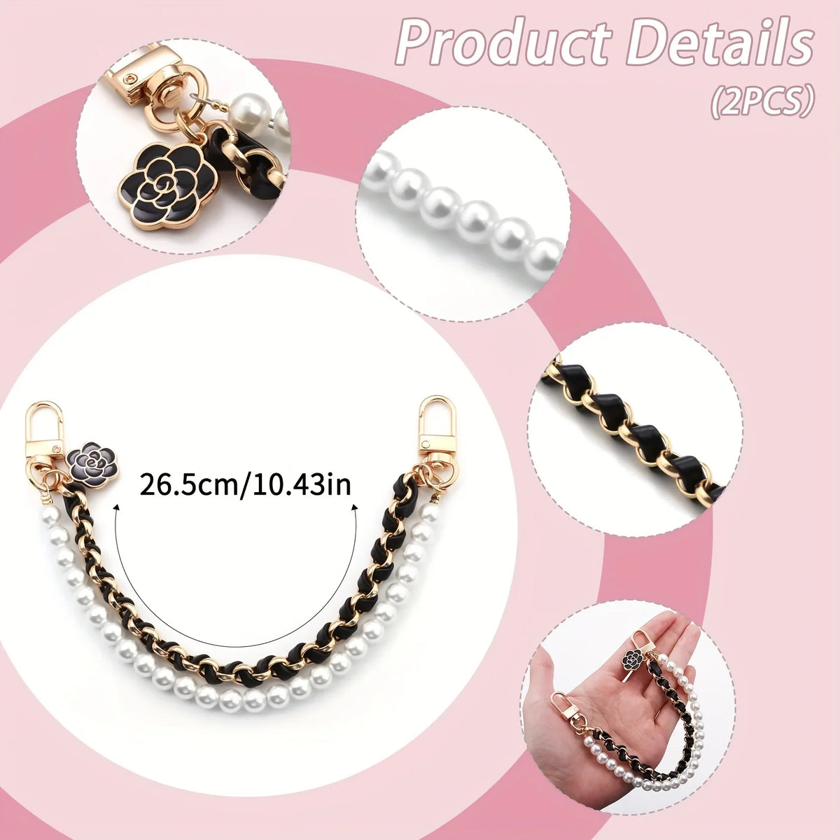 Pearl Purse Chain Extender – Imitation Pearl Bag Handle Strap Bag Chain Strap Qme