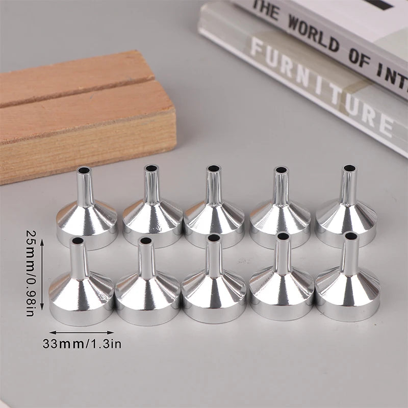 10Pcs Mini Funnels for Perfume, Essential Oil & Small Bottles Mini Filling Funnels Qst Silver L