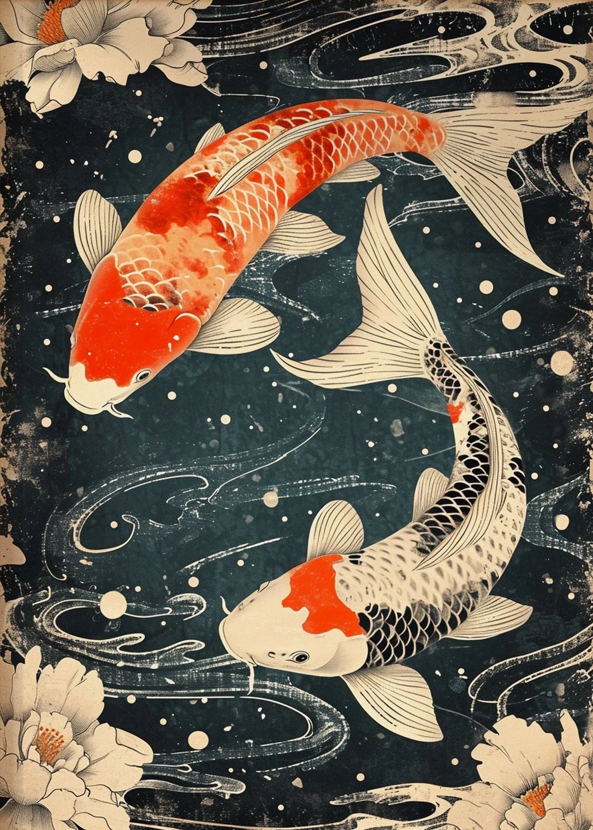 Japanese Koi Fish Canvas Wall Art – Colorful Carp Poster Print Canvas Wall Art Qst
