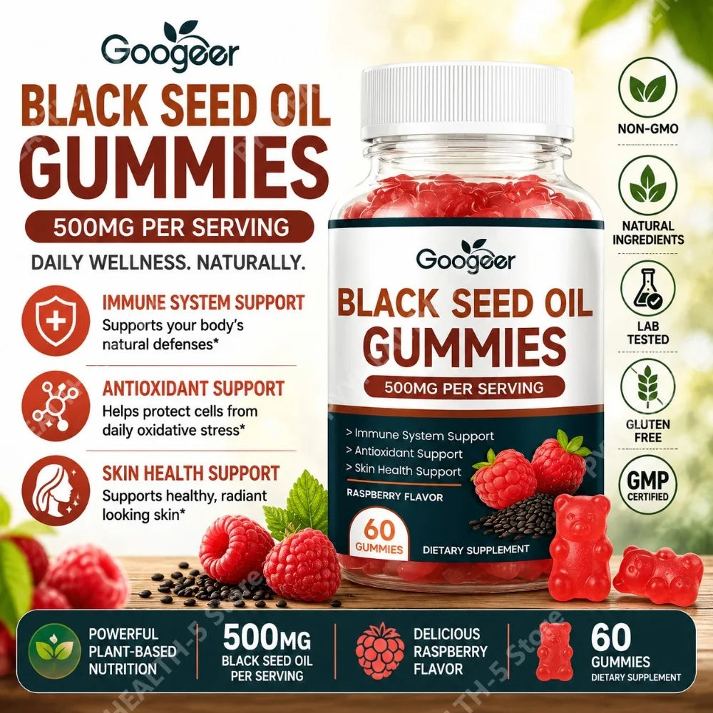 Black Seed Oil Gummies 500mg – Zinc, Pomegranate, Raspberry, 60ct Herbal Supplement Gummies Qst